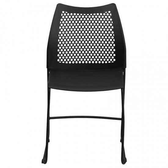 661 lb. Capacity Black Stack Chair with Air-Vent Back and Black Powder Coated Sled Base