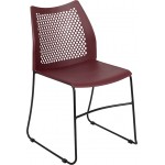 661 lb. Capacity Burgundy Stack Chair with Air-Vent Back and Black Powder Coated Sled Base