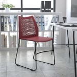 661 lb. Capacity Burgundy Stack Chair with Air-Vent Back and Black Powder Coated Sled Base