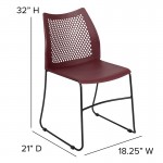 661 lb. Capacity Burgundy Stack Chair with Air-Vent Back and Black Powder Coated Sled Base