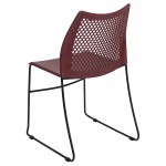 661 lb. Capacity Burgundy Stack Chair with Air-Vent Back and Black Powder Coated Sled Base