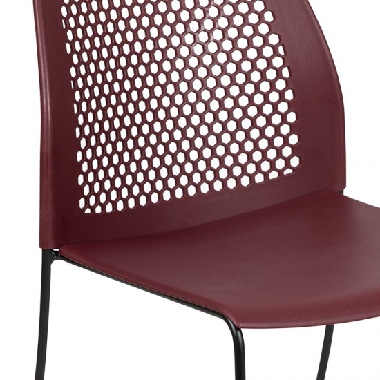 661 lb. Capacity Burgundy Stack Chair with Air-Vent Back and Black Powder Coated Sled Base