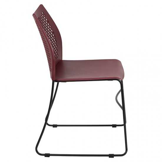 661 lb. Capacity Burgundy Stack Chair with Air-Vent Back and Black Powder Coated Sled Base