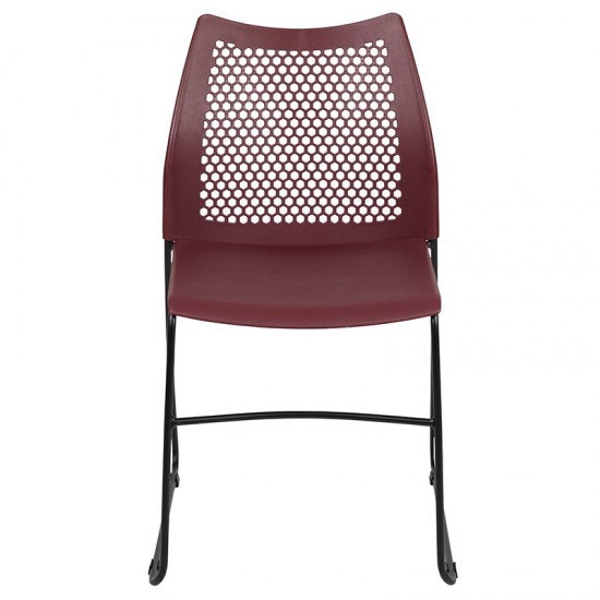 661 lb. Capacity Burgundy Stack Chair with Air-Vent Back and Black Powder Coated Sled Base