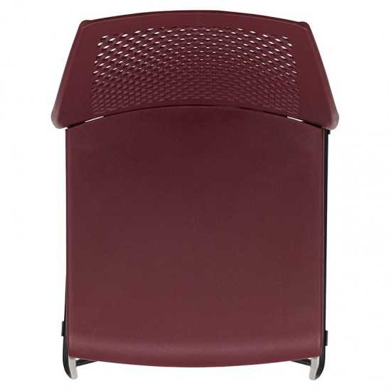 661 lb. Capacity Burgundy Stack Chair with Air-Vent Back and Black Powder Coated Sled Base