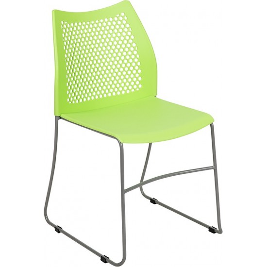 661 lb. Capacity Green Stack Chair with Air-Vent Back and Gray Powder Coated Sled Base