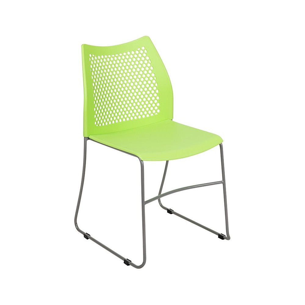 661 lb. Capacity Green Stack Chair with Air-Vent Back and Gray Powder Coated Sled Base