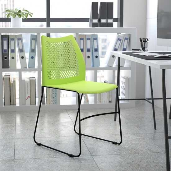 661 lb. Capacity Green Stack Chair with Air-Vent Back and Gray Powder Coated Sled Base