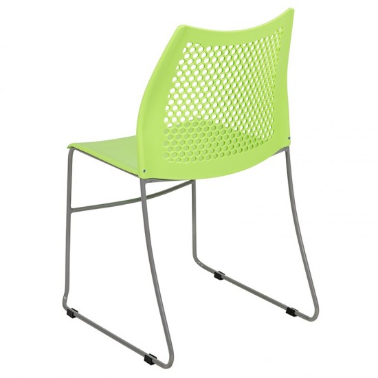 661 lb. Capacity Green Stack Chair with Air-Vent Back and Gray Powder Coated Sled Base