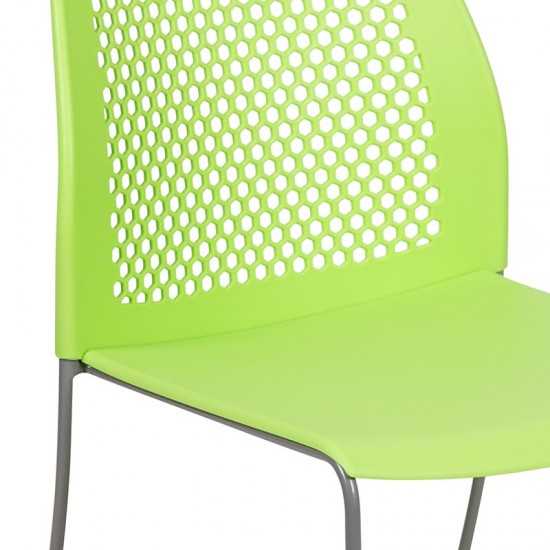 661 lb. Capacity Green Stack Chair with Air-Vent Back and Gray Powder Coated Sled Base