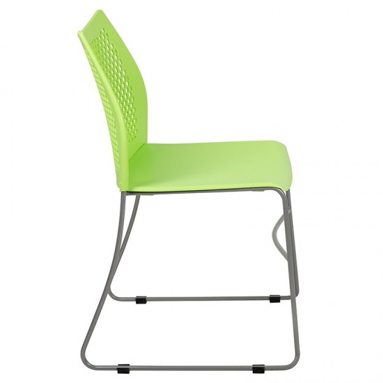 661 lb. Capacity Green Stack Chair with Air-Vent Back and Gray Powder Coated Sled Base