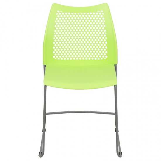 661 lb. Capacity Green Stack Chair with Air-Vent Back and Gray Powder Coated Sled Base