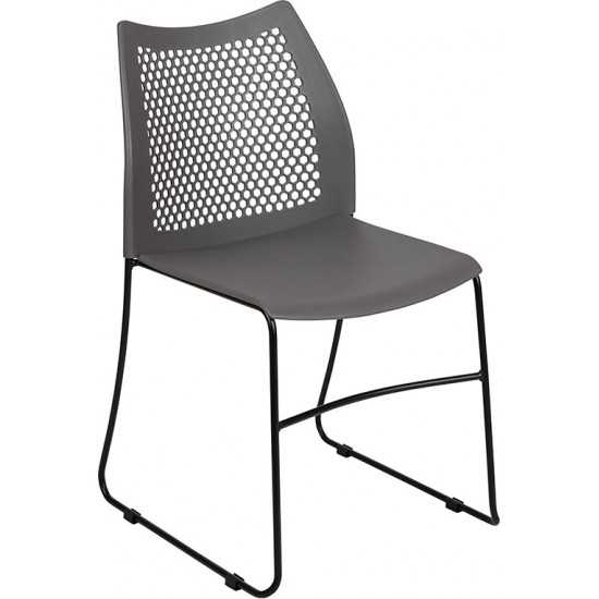 661 lb. Capacity Gray Stack Chair with Air-Vent Back and Black Powder Coated Sled Base