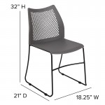 661 lb. Capacity Gray Stack Chair with Air-Vent Back and Black Powder Coated Sled Base