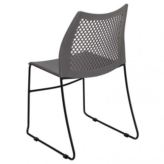 661 lb. Capacity Gray Stack Chair with Air-Vent Back and Black Powder Coated Sled Base