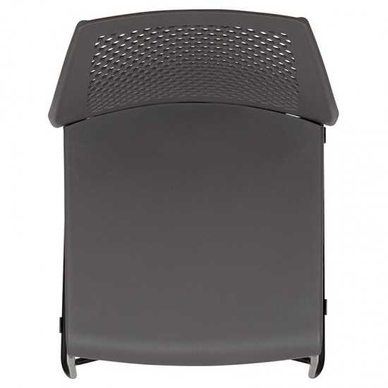 661 lb. Capacity Gray Stack Chair with Air-Vent Back and Black Powder Coated Sled Base