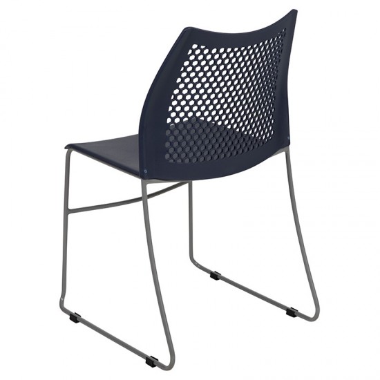 661 lb. Capacity Navy Stack Chair with Air-Vent Back and Gray Powder Coated Sled Base