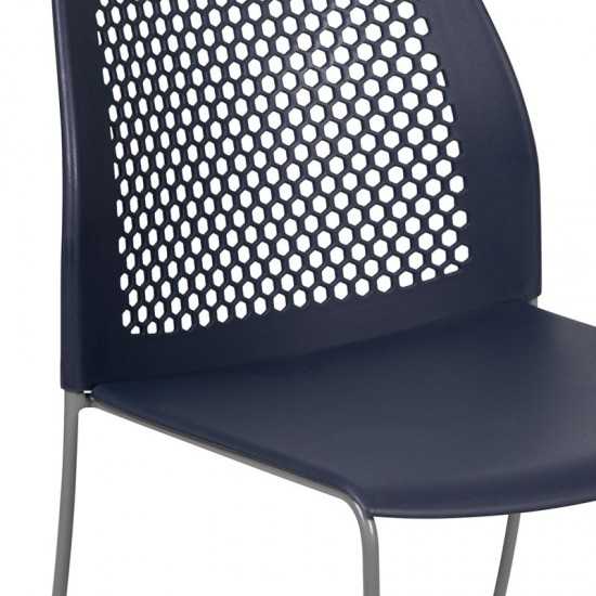 661 lb. Capacity Navy Stack Chair with Air-Vent Back and Gray Powder Coated Sled Base