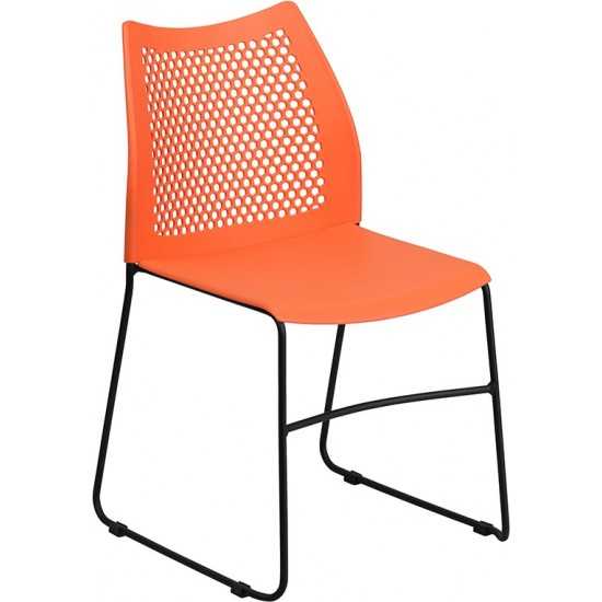 661 lb. Capacity Orange Stack Chair with Air-Vent Back and Black Powder Coated Sled Base