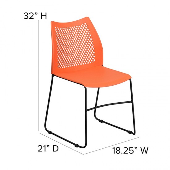 661 lb. Capacity Orange Stack Chair with Air-Vent Back and Black Powder Coated Sled Base