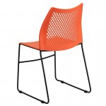 661 lb. Capacity Orange Stack Chair with Air-Vent Back and Black Powder Coated Sled Base