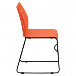 661 lb. Capacity Orange Stack Chair with Air-Vent Back and Black Powder Coated Sled Base