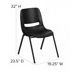 880 lb. Capacity Black Ergonomic Shell Stack Chair with Black Frame