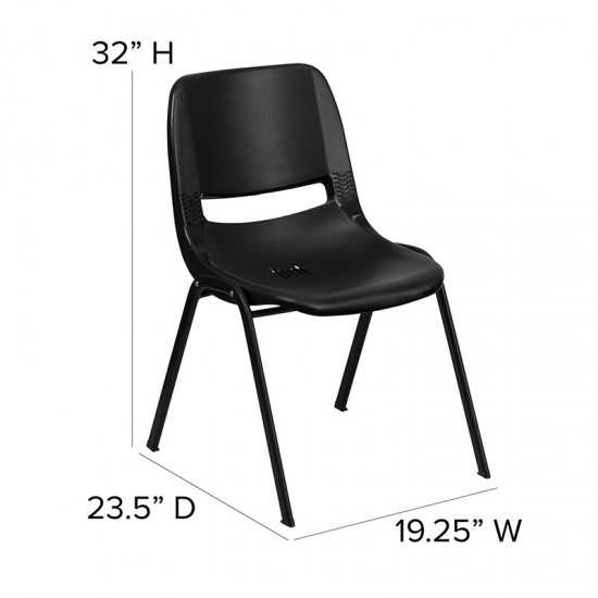 880 lb. Capacity Black Ergonomic Shell Stack Chair with Black Frame