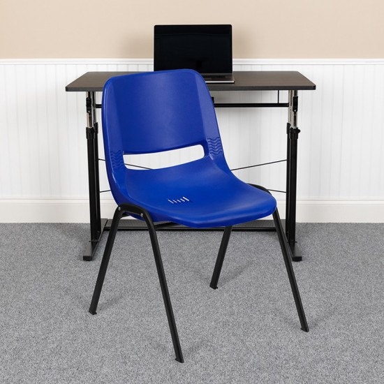 880 lb. Capacity Blue Ergonomic Shell Stack Chair with Black Frame