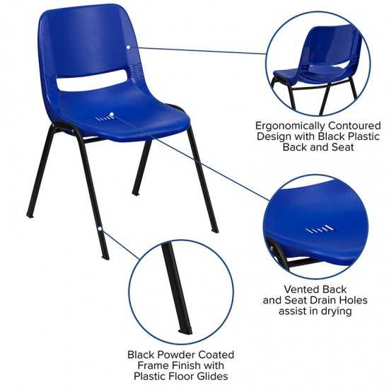 880 lb. Capacity Blue Ergonomic Shell Stack Chair with Black Frame