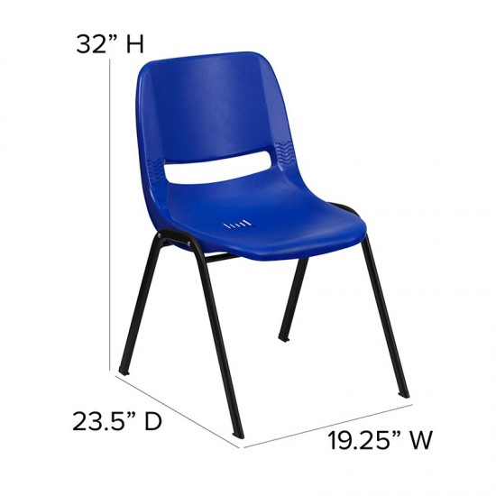 880 lb. Capacity Blue Ergonomic Shell Stack Chair with Black Frame