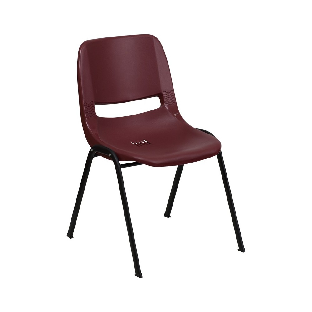 880 lb. Capacity Burgundy Ergonomic Shell Stack Chair with Black Frame