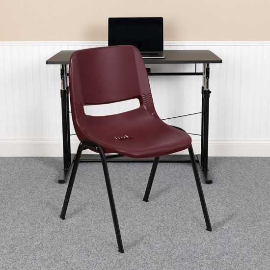 880 lb. Capacity Burgundy Ergonomic Shell Stack Chair with Black Frame