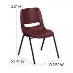 880 lb. Capacity Burgundy Ergonomic Shell Stack Chair with Black Frame