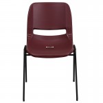 880 lb. Capacity Burgundy Ergonomic Shell Stack Chair with Black Frame