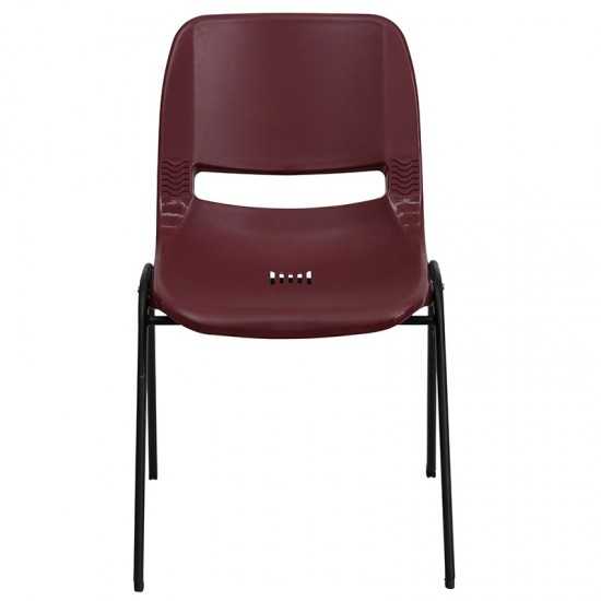 880 lb. Capacity Burgundy Ergonomic Shell Stack Chair with Black Frame