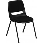 880 lb. Capacity Black Padded Ergonomic Shell Stack Chair with Black Frame