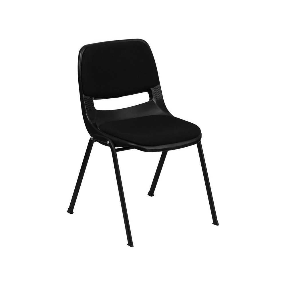 880 lb. Capacity Black Padded Ergonomic Shell Stack Chair with Black Frame