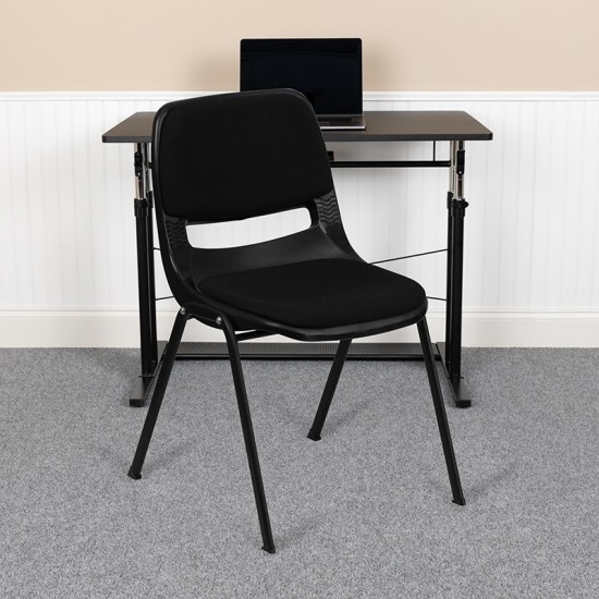 880 lb. Capacity Black Padded Ergonomic Shell Stack Chair with Black Frame