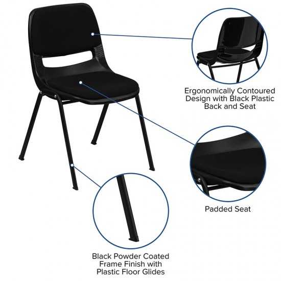 880 lb. Capacity Black Padded Ergonomic Shell Stack Chair with Black Frame