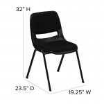 880 lb. Capacity Black Padded Ergonomic Shell Stack Chair with Black Frame