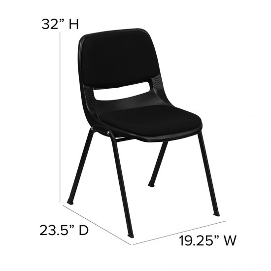 880 lb. Capacity Black Padded Ergonomic Shell Stack Chair with Black Frame