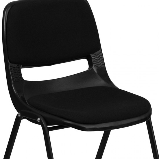 880 lb. Capacity Black Padded Ergonomic Shell Stack Chair with Black Frame