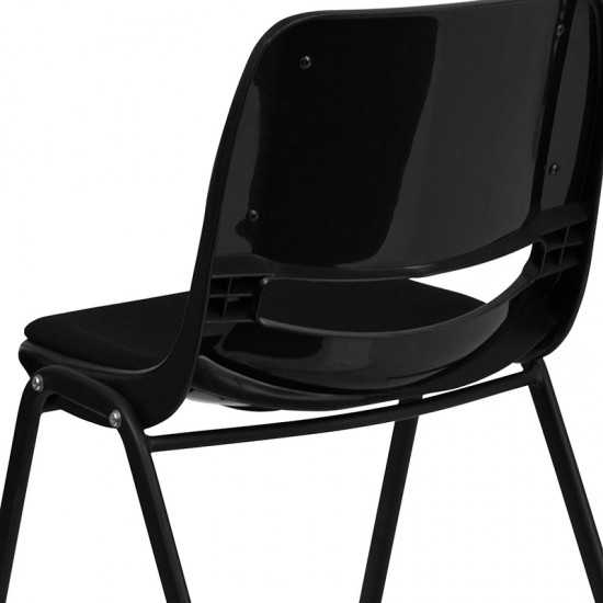 880 lb. Capacity Black Padded Ergonomic Shell Stack Chair with Black Frame