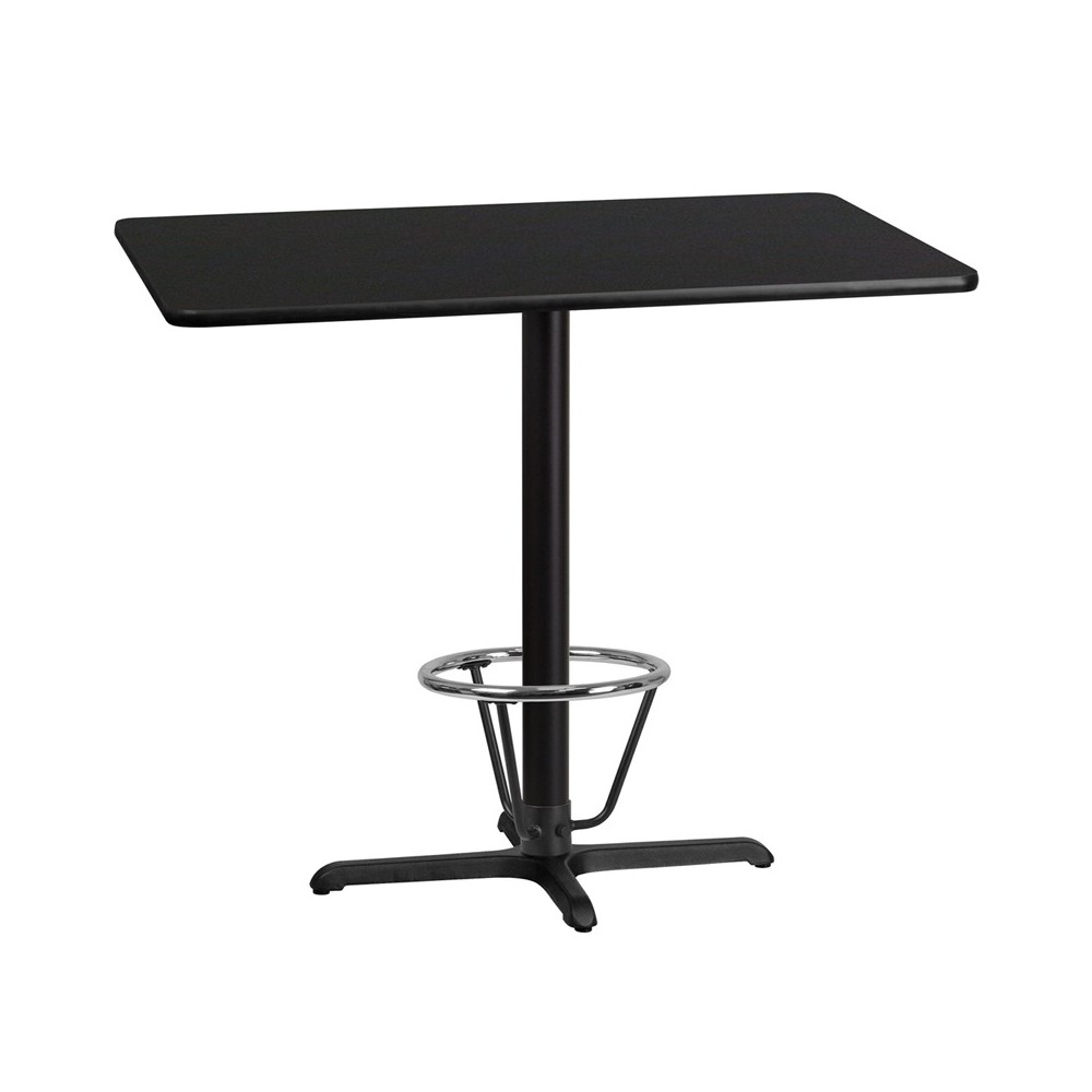 30'' x 48'' Rectangular Black Laminate Table Top with 23.5'' x 29.5'' Bar Height Table Base and Foot Ring 30'' x 48'' Rectangular Black Laminate Table Top with 23.5'' x 29.5'' Bar Height Table Base and Foot Ring