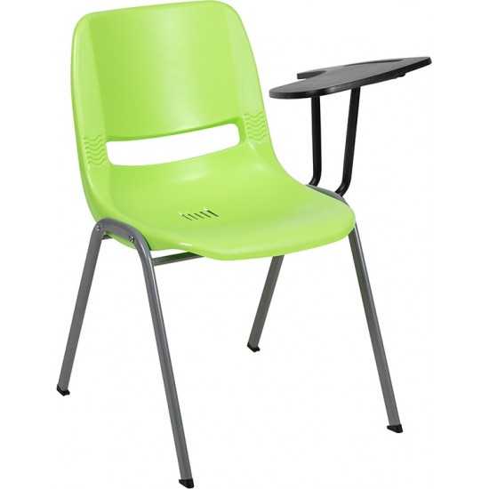 Green Ergonomic Shell Chair with Left Handed Flip-Up Tablet Arm