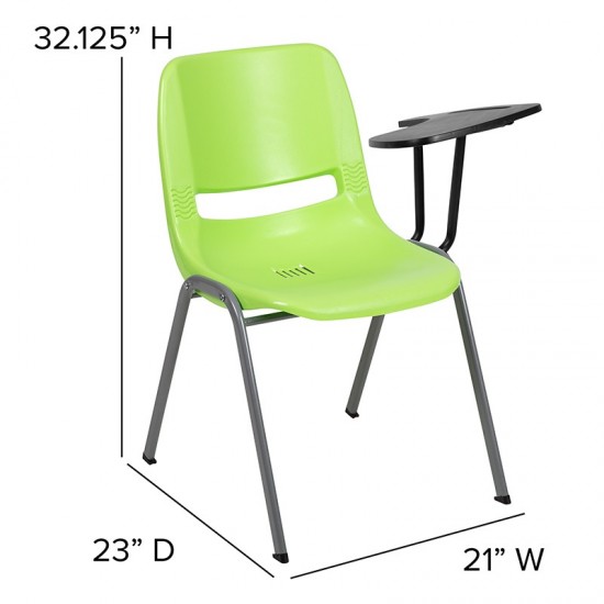 Green Ergonomic Shell Chair with Left Handed Flip-Up Tablet Arm