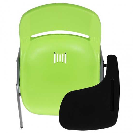 Green Ergonomic Shell Chair with Left Handed Flip-Up Tablet Arm