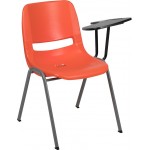 Orange Ergonomic Shell Chair with Left Handed Flip-Up Tablet Arm