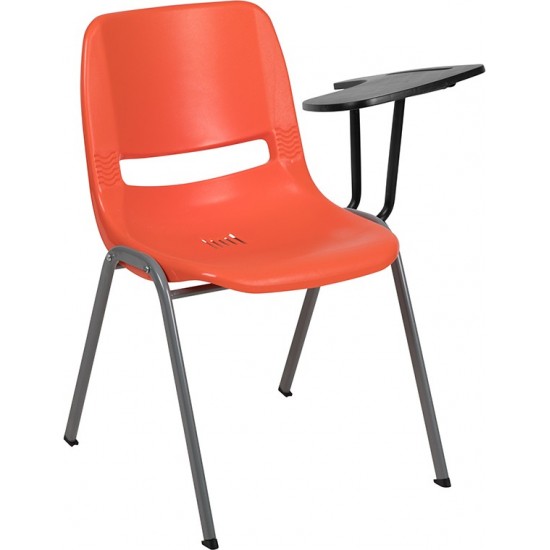 Orange Ergonomic Shell Chair with Left Handed Flip-Up Tablet Arm